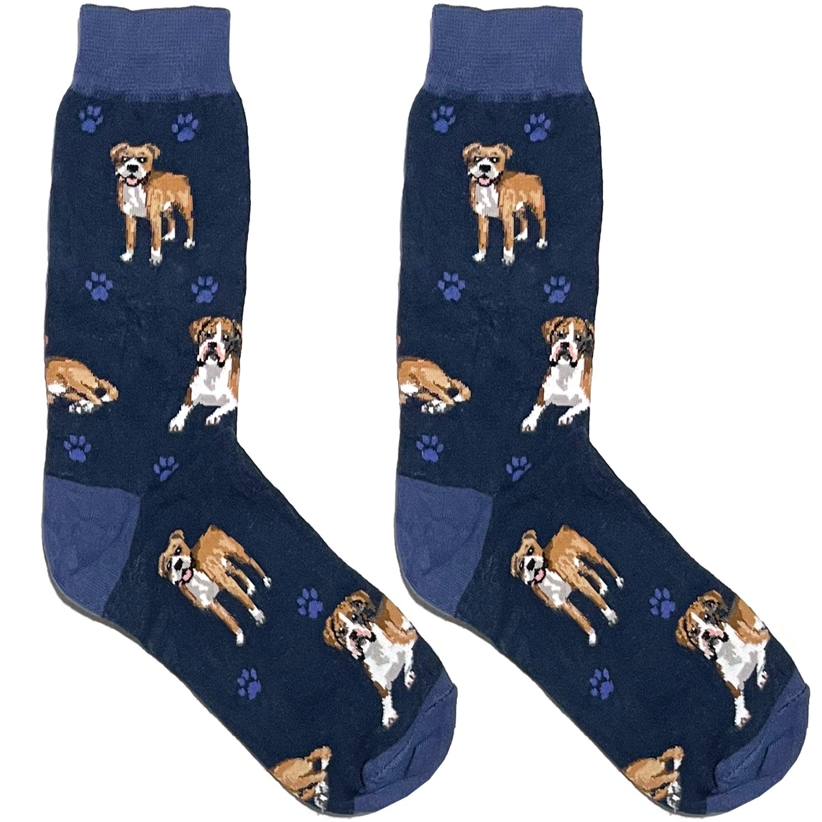 Dark Blue And Brown Dog Paw Short Crew Socks