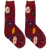 Maroon Sunflower Short Crew Socks