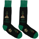 Green And Black Happy Holidays Socks