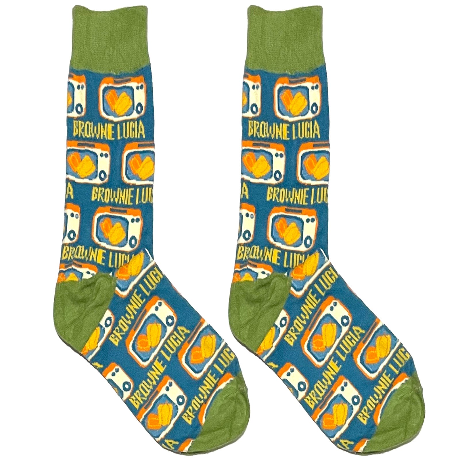 Green And Blue Television Short Crew Socks