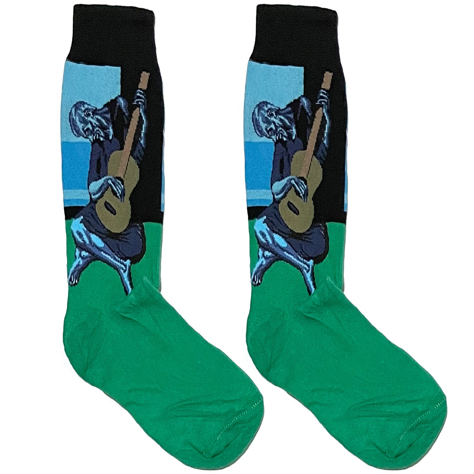 Green And Blue Van Gogh Guitar Portrait Short Crew Socks