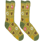 Green Bear And Flower Short Crew Socks