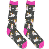 Grey And Pink Dog Bone Short Crew Socks