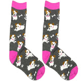 Grey And Pink Puppy Short Crew Socks