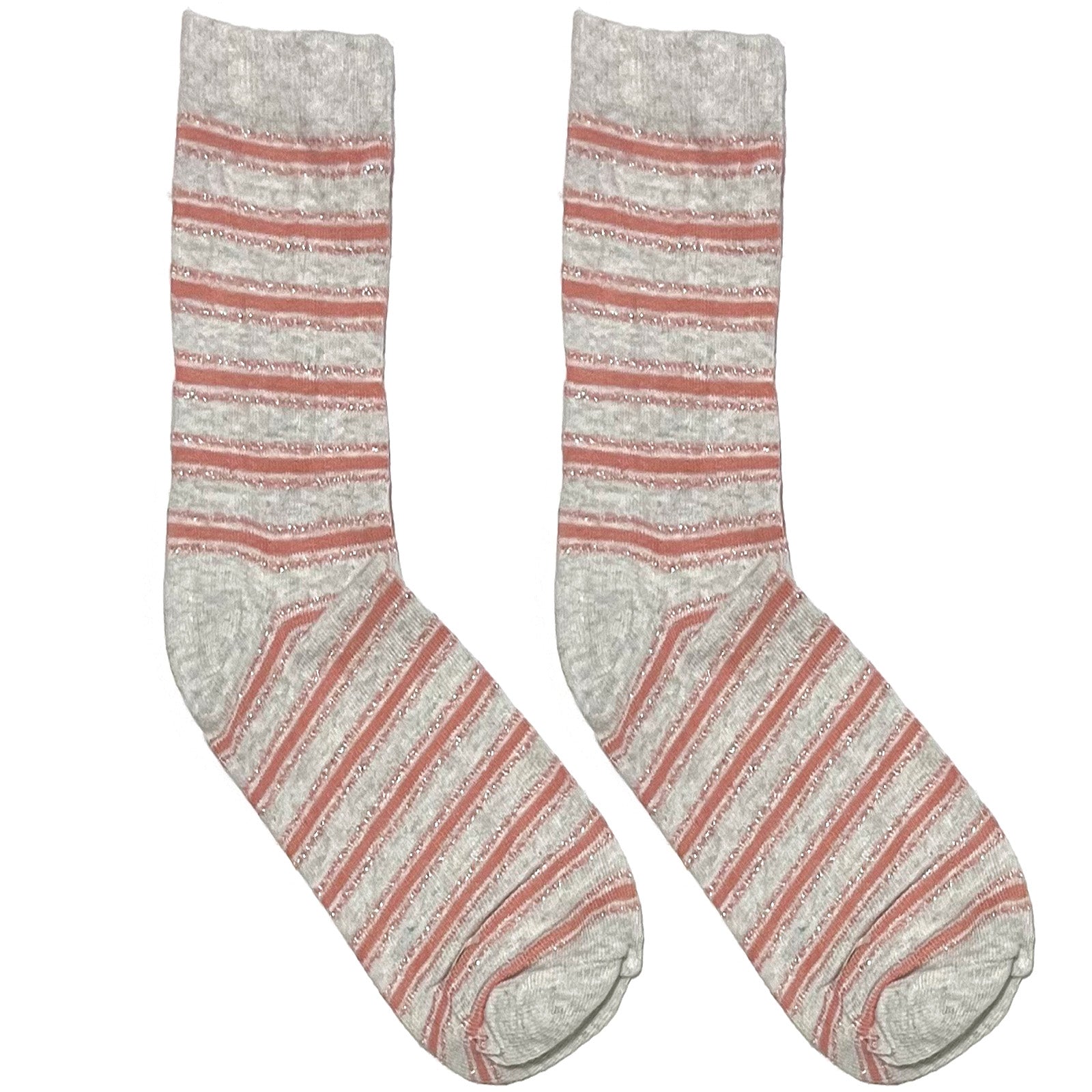 Grey And Pink Stripes Short Crew Socks