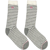 Grey And White Heart Stripe Short Crew Socks