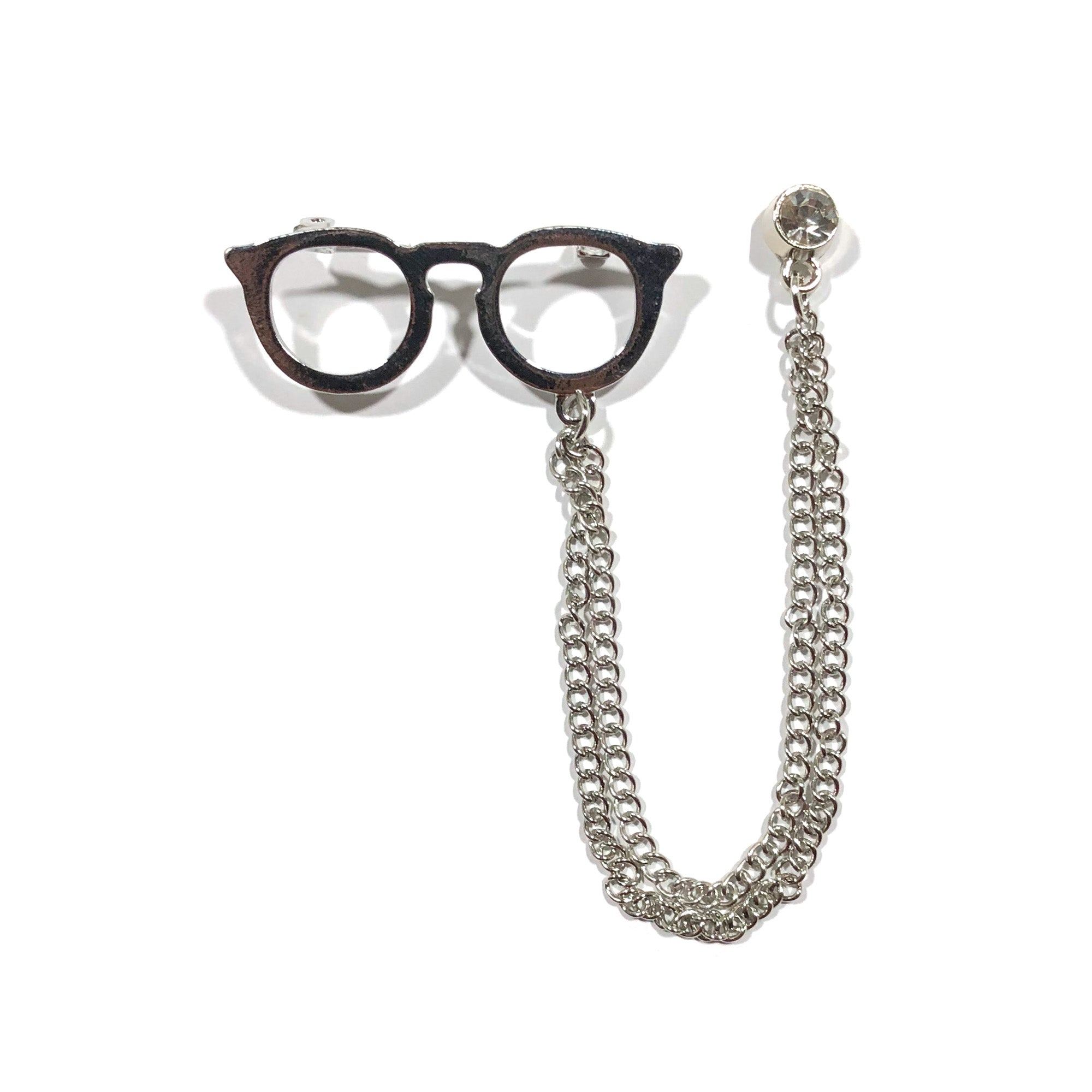 Silver Glasses with Chain Lapel Pin