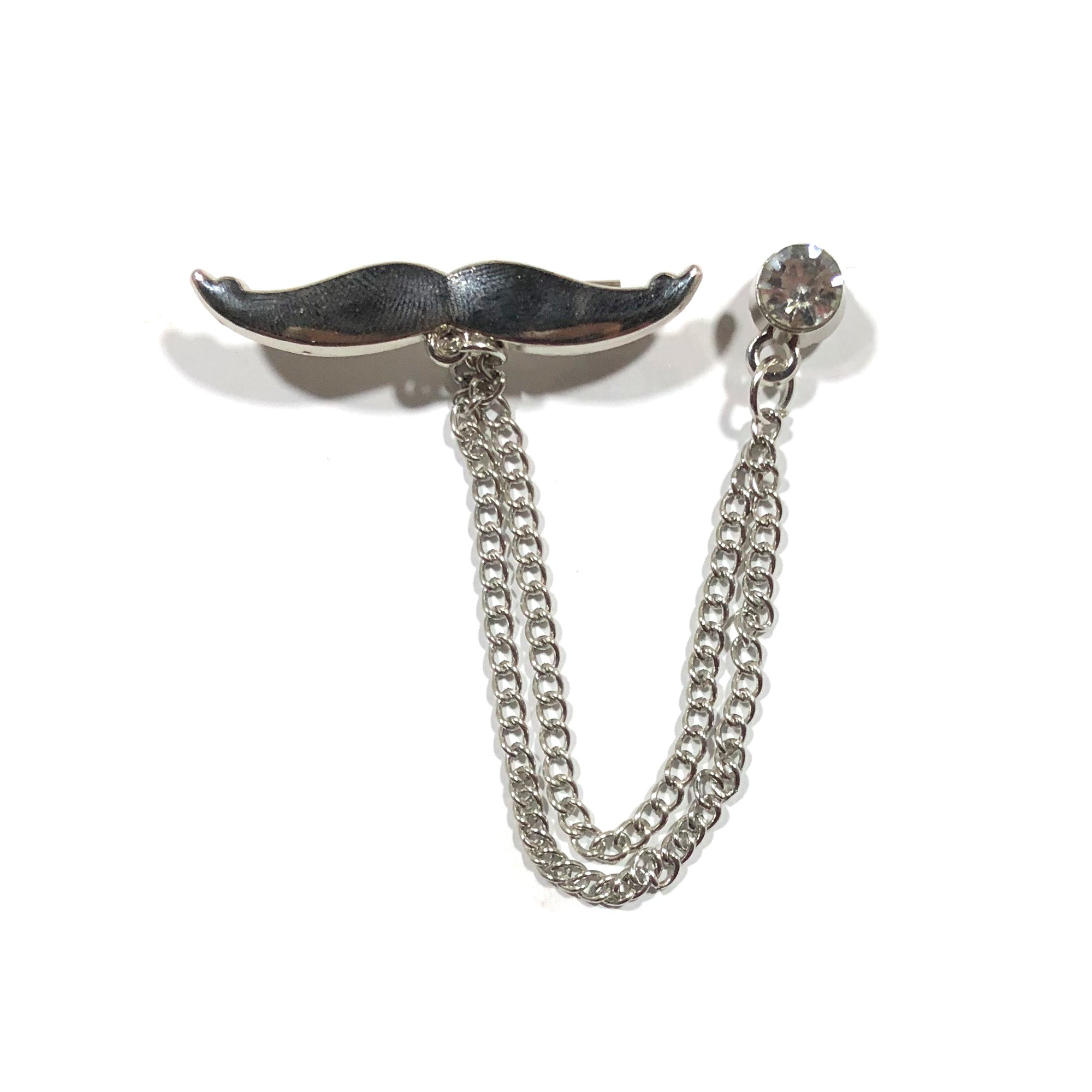 Silver Mustache with Chain Lapel Pin