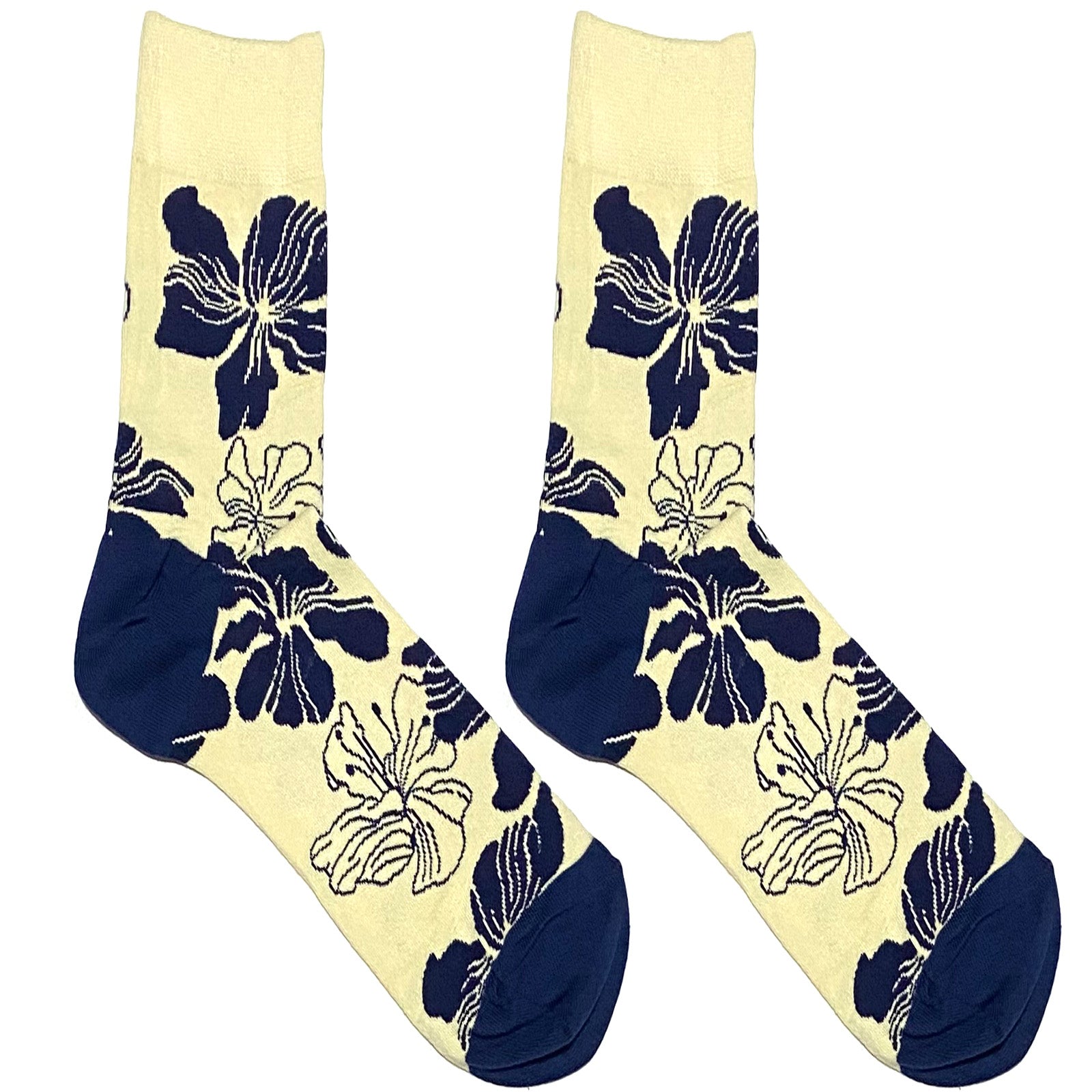 Off White And Blue Floral Short Crew Socks