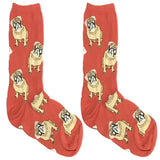 Peach Pug Crew Socks