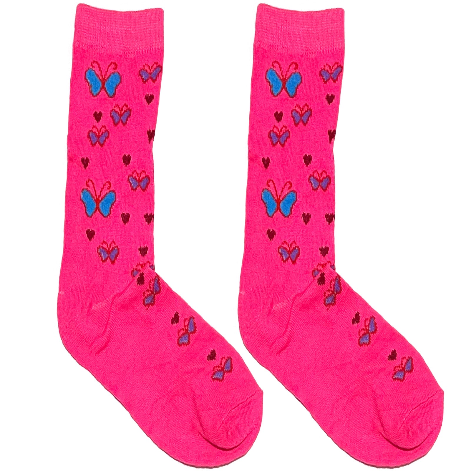 Pink And Blue Butterfly Short Crew Socks