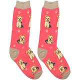 Pink And Brown Fluffy Dog Short Crew Socks