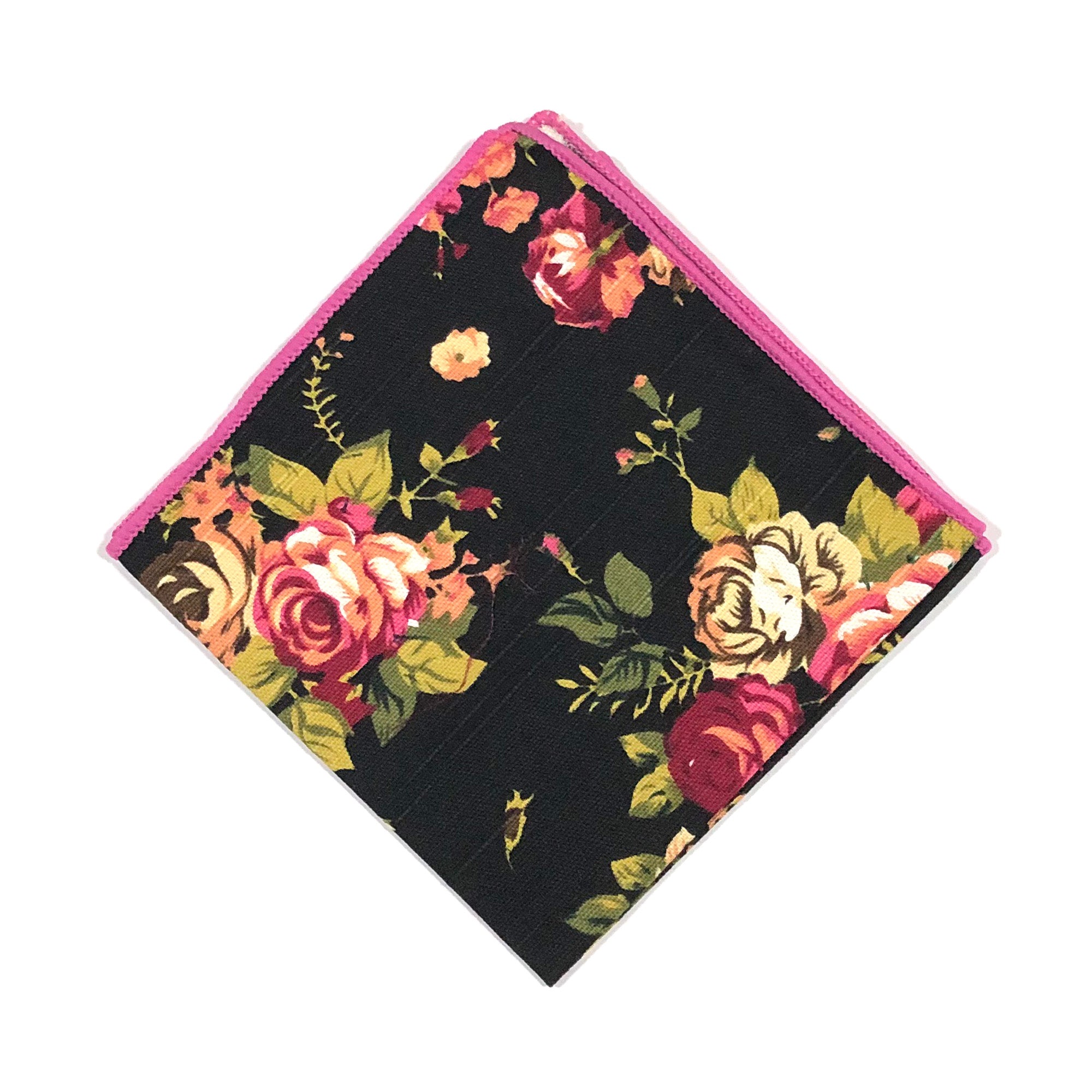 Black and Pink Floral Pocket Square