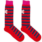 Red And Blue X Stripe Socks