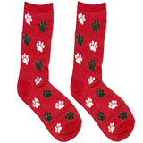 Red And White Dog Paw Short Crew Socks