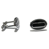 Silver And Black Oval Design Cuff Link