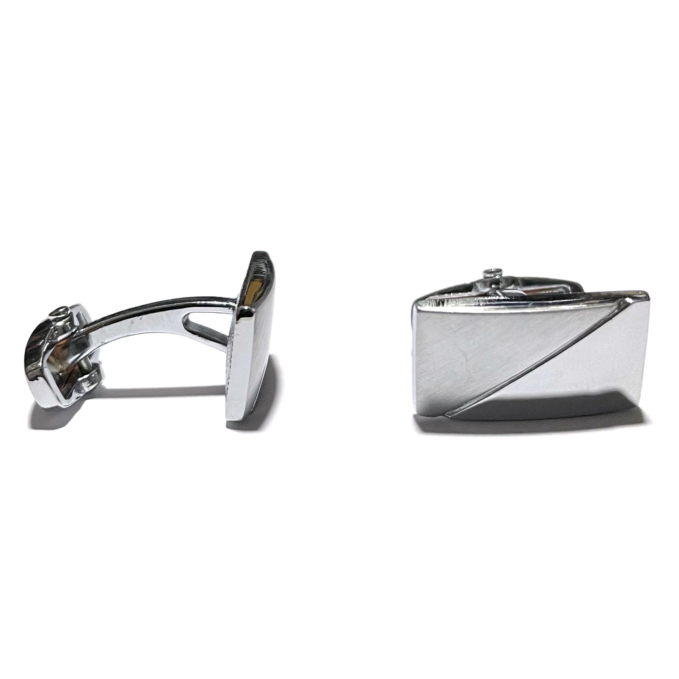 Silver Matte And Shiny Rectangle Cuff Link