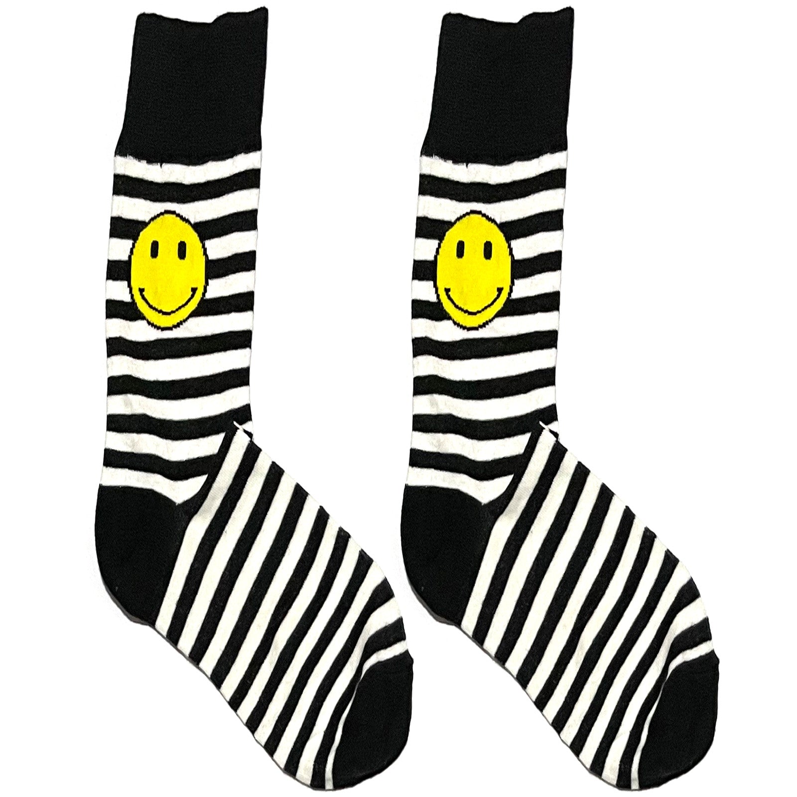 White And Black Smiley Stripe Short Crew Socks
