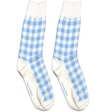 White And Blue Chequered Short Crew Socks
