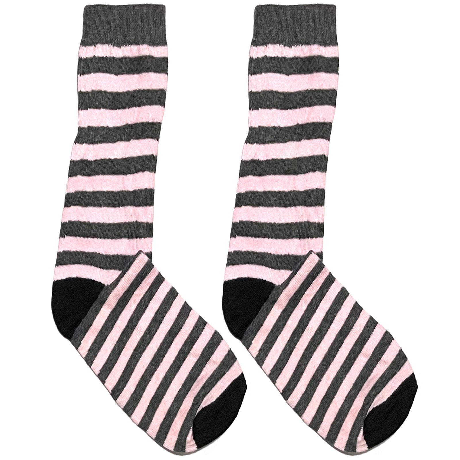 Pink And Grey Stripes Short Crew Socks