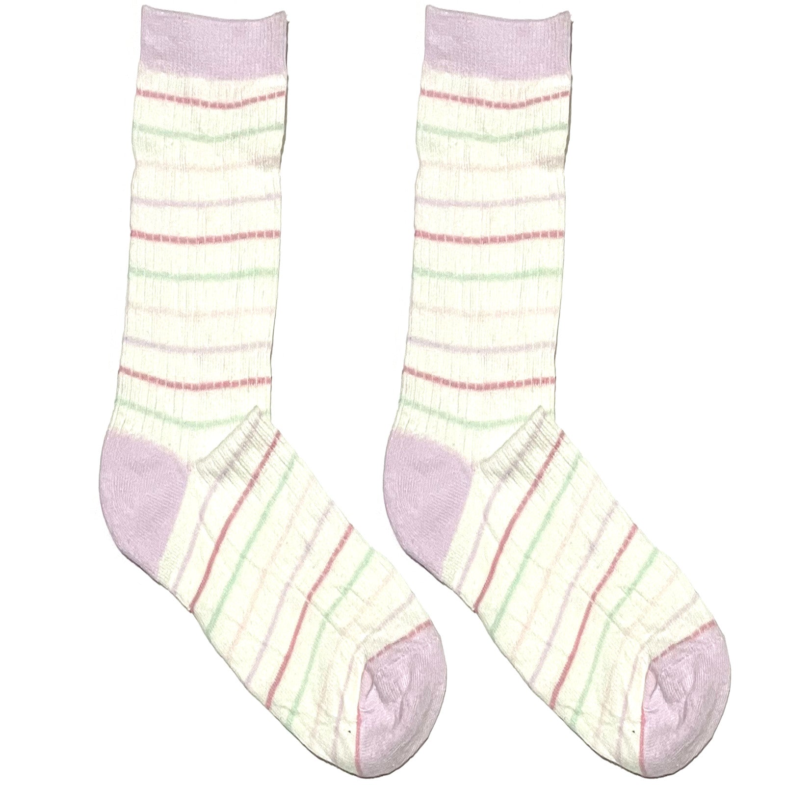 White And Lilac Stripe Short Crew Socks