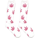 White And Pink Weed Short Crew Socks