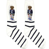 White RL Polo Bear Stripe Short Crew Socks
