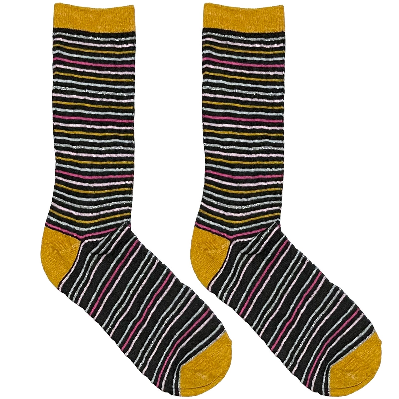 Yellow And Pink Stripe Short Crew Socks
