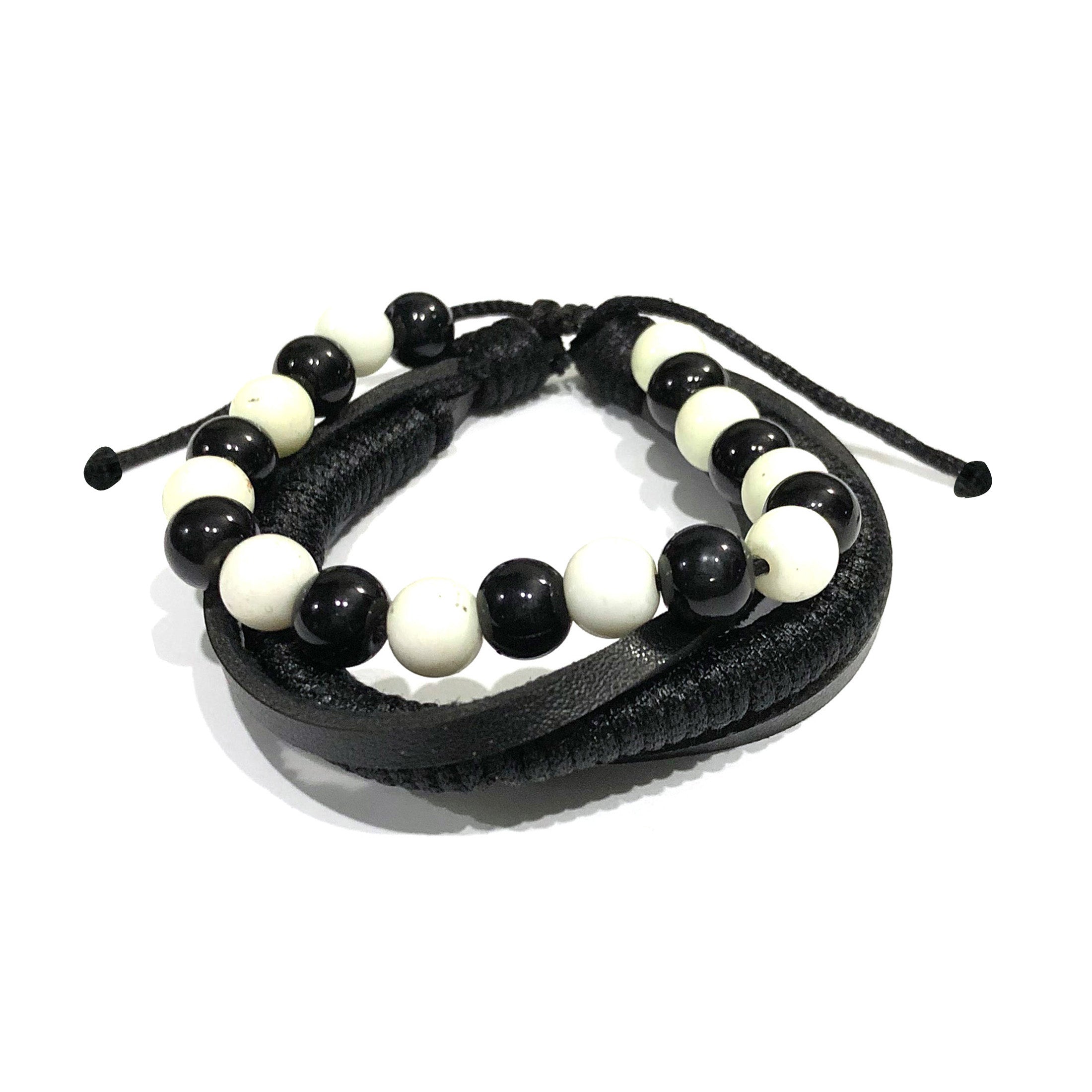White and Black Beaded Layer Bracelet