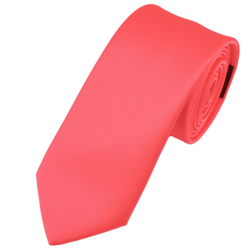 Solid Coral Pink Polyester Tie
